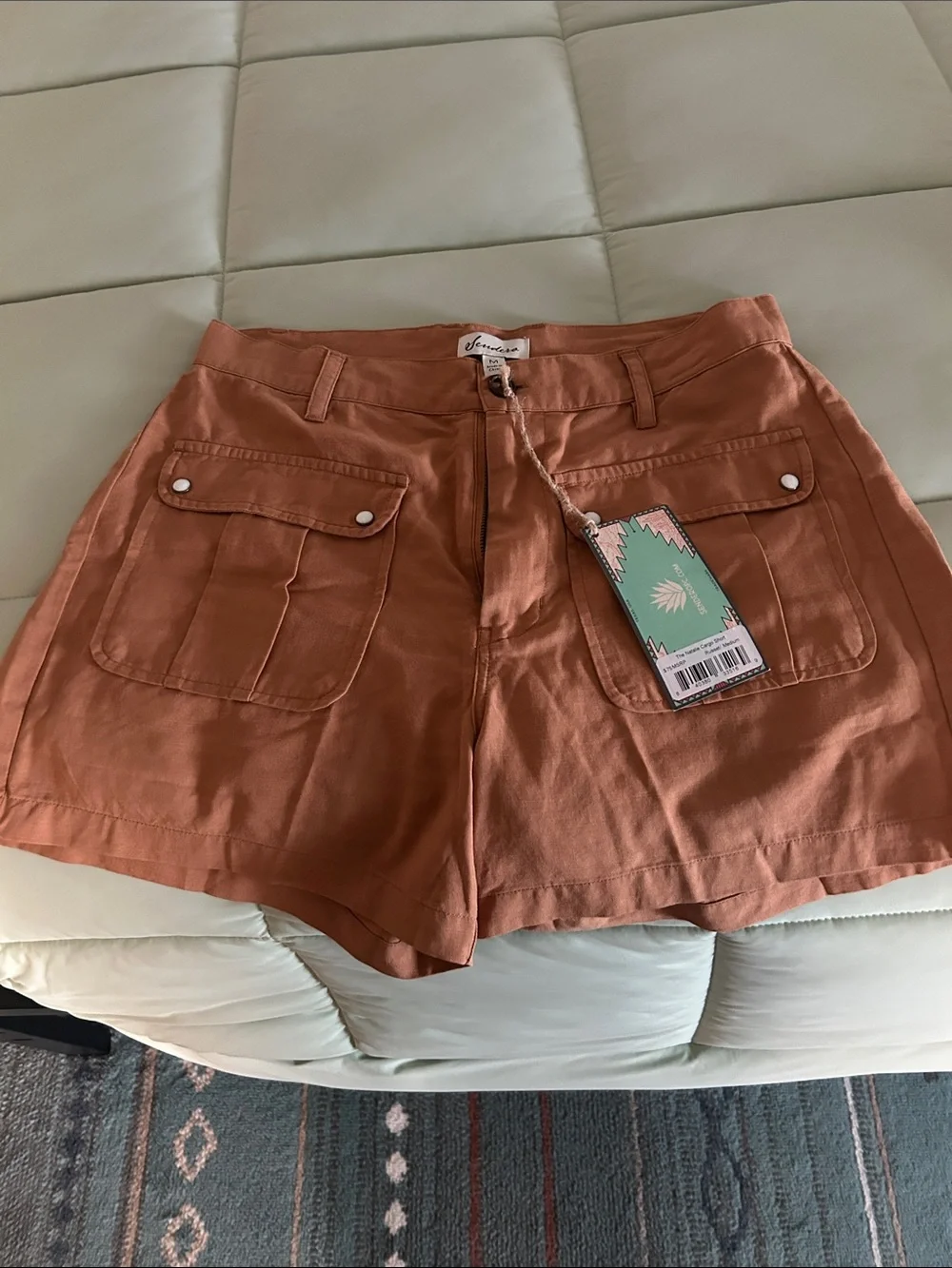 High-Rise Rust Utility Shorts with Front Pockets